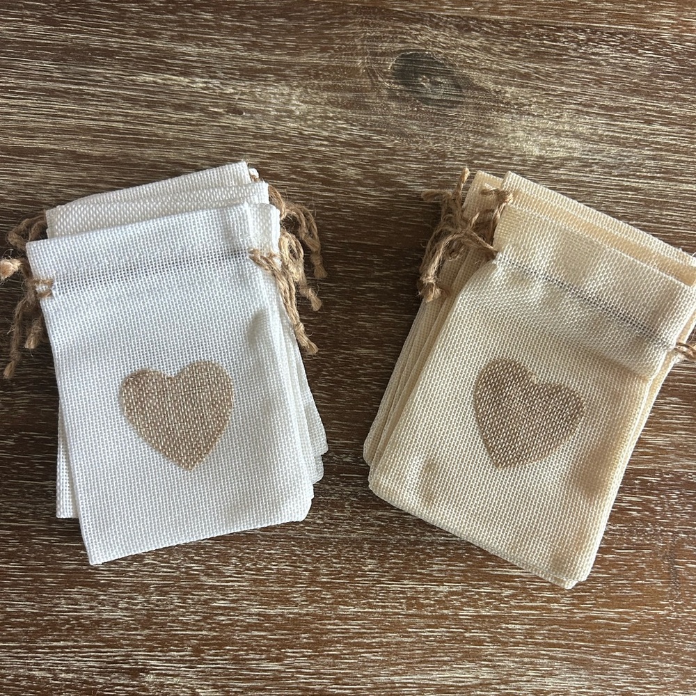 Lot of 18 Burlap Heart Gift Bags